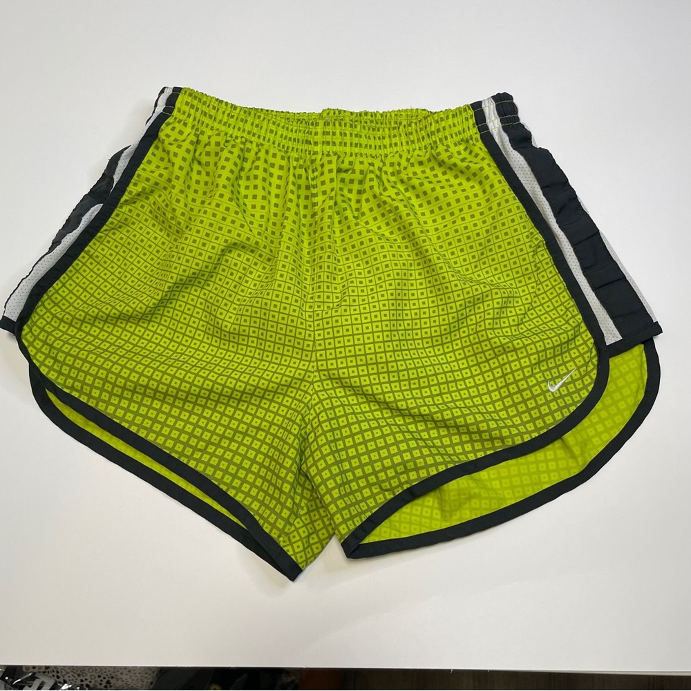 Nike Dri-FIT Tempo Running Shorts Neon Green Checkered Women's S